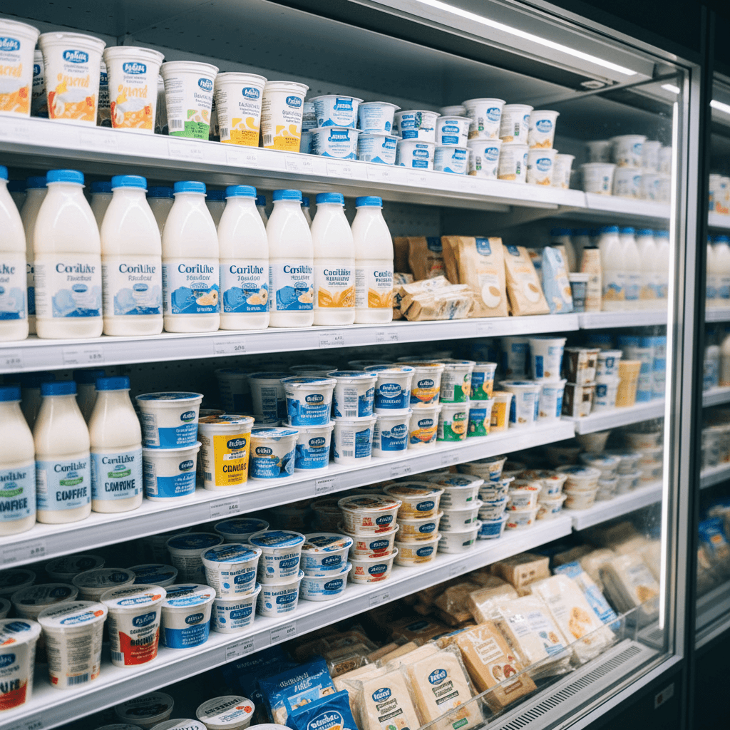 Retail display case with packaged ice cream bars